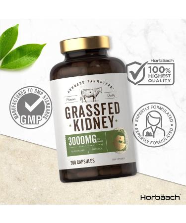 Organic Grass Fed Beef Kidney Supplement | 3000mg | 200 Capsules | Dried & Desiccated | No Preservatives | Herbage Farmstead - Buy Online on SooperMarket.com