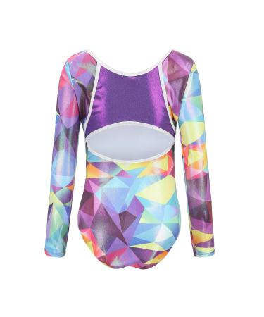 Kql Starry Girls Gymnastics Leotards Ballet Dancewear 5-14Years Sparkly Training Costumes 7-8 Years Sleeved Rainbow Geometric