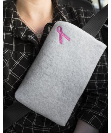 The Breast and Chest Buddy Mastectomy Pillow and Seatbelt Cushion for Mastectomy and Breast Reconstruction Sites Gray with Pink Ribbon Pink Gray Polka Dot
