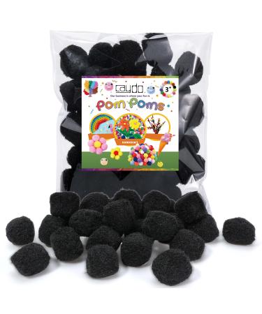 Caydo 1.5 inch Black Pom Poms  50Pcs Large Craft Pompoms Fuzzy Balls for Creative DIY Arts and Crafts Projects and Decorations