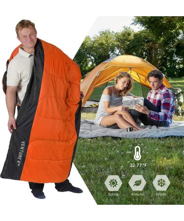 VENTURE 4TH Backpacking Sleeping Bag - Lightweight Warm & Cold Weather for Adults, Kids, Couples - Ideal for Hiking, Camping & Outdoor Adventures - XXL Double Size 4.5lbs | Orange/Gray - Buy Online on SooperMarket.com
