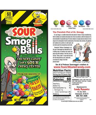 Toxic Waste Sour Smog Balls | 3-Pack Bags - 6 Flavors | Hard Candy with Chewy Sour Center - Buy Online on SooperMarket.com