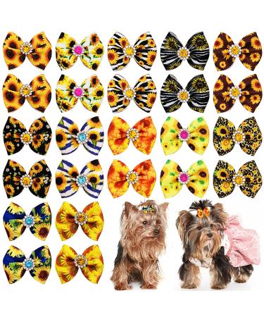JpGdn 24Pcs/12Pairs Dog Hair Bows with Rubber Band Autumn Sunflower Pattern for Girls Female Cat Rabbit Puppy Poodle Top Knot Elastic Hair Bowknot Grooming Accessories Attachment Sunflower Autumn 24