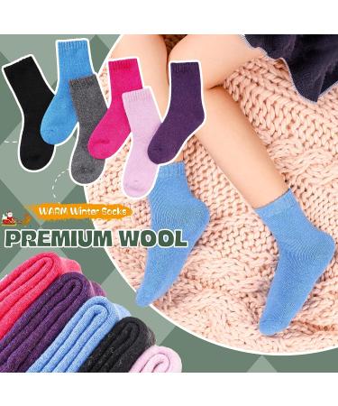 Winter Warm Kids Wool Crew Socks - 6 Pairs Solid Color for Boys and Girls 4-7 Years - Buy Online on SooperMarket.com
