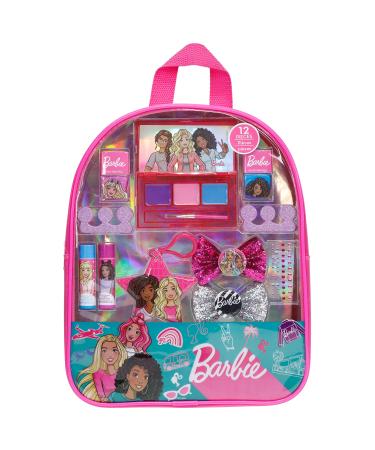 Barbie - Townley Girl Backpack Cosmetic Makeup Gift Bag Set 12 Pcs includes Lip Gloss, Nail Polish & Hair Accessories for Kids Teen Tween Girls, Ages 3+ perfect for Parties, Sleepovers and Makeovers