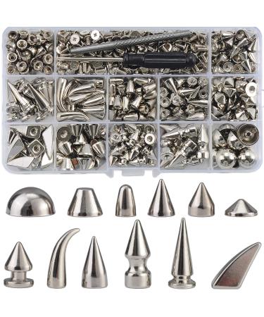 YORANYO 270 Sets Mixed Shape Spikes and Studs Silver Color Screw Back Bullet Cone Studs and Spikes Rivet Kit with Install Tools for Leather Craft Clothing Shoes Belts Bags Dog Collars DIY Accessories