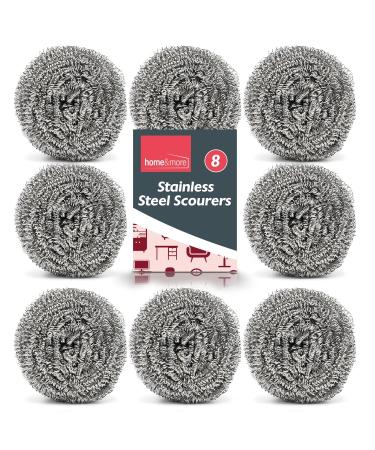 8pk Stainless Steel Scourer | Heavy Duty Metal Cleaning Pads - 6cm x 6cm | Thick Strong Wire Wool Scourers - Reusable - Buy Online on SooperMarket.com