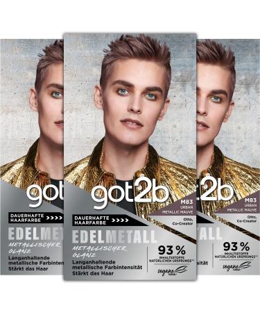 GOT2B precious metal M83 Urban Metallic Mauve Level 3 (3 x 143 ml) hair color with a metal gloss booster for cool shimmering tones coloring with anti-blown effect M83 Urban Metallic Mauve 1 G (3 Series Pack)