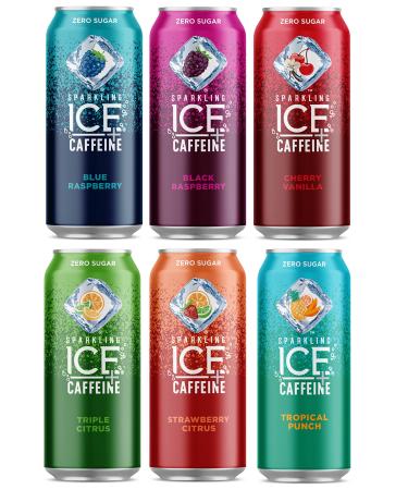 Sparkling Ice +Caffeine Naturally Flavored Sparkling Water with Antioxidants & Vitamins Zero Sugar Multi-Flavor Variety Pack 16oz Cans with Oasis Snacks Sticker (5 Flavor Variety Pack of 10) 5 Flavor Variety 16 Fl Oz (Pack of 10)