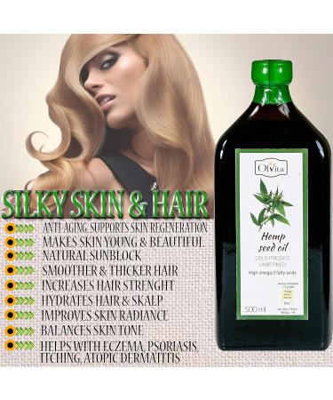 Ol Vita: Cold Pressed Hemp Seed Oil Raw Unrefined NO Additives Pure and Natural Supplement 500ml - Buy Online on SooperMarket.com