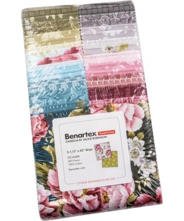 Jackie Robinson Camellia Strip-Pies 40 2.5-inch Strips Jelly Roll Benartex