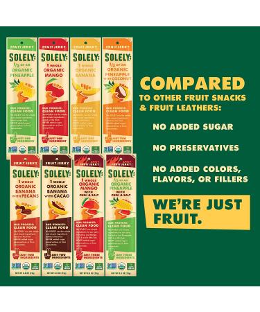 SOLELY Organic Fruit Jerky Variety Pack - 8 Strips | Vegan, Non-GMO, No Sugar Added - 0.8 oz (Pack of 8) - Buy Online on SooperMarket.com