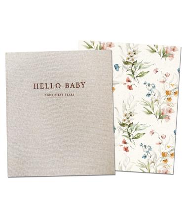 Peachly Baby Memory Book | Minimalist Baby First Year Keepsake for Milestones | Baby Books First Year Memory Book | Simple Baby Scrapbook for Girl Milestones | 60 Pages Beige Linen - Fleur