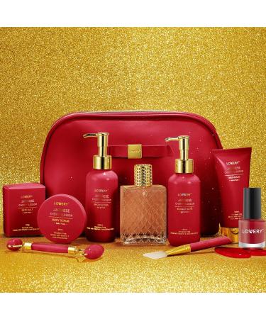 Valentines Gifts for Women Japanese Cherry Blossom Spa Gift Basket for Women - Self Care Kit Bath Set with Shower Gel Bubble Bath Perfume Gua Sha - Birthday Gift Set for Women Mom Mother's Day - Buy Online on SooperMarket.com