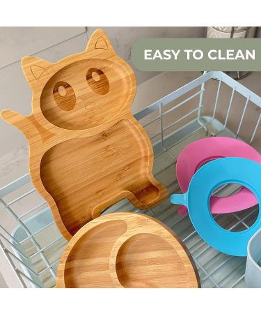 Eco Health Bamboo Baby Plate with Suction Cup - Non-Toxic & Cool to Touch - Ideal for Baby Weaning - Cat Plate (Blue) - Buy Online on SooperMarket.com