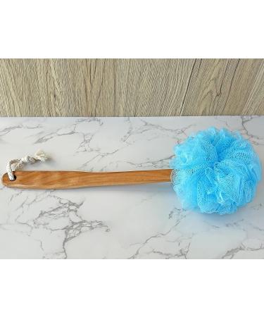 Shower Loofah Body & Back Scrubber | Exfoliating Luffa Bath Brush | Long Wooden Handle | Men & Women | Easy Reach | 2 Pack Blue - Buy Online on SooperMarket.com