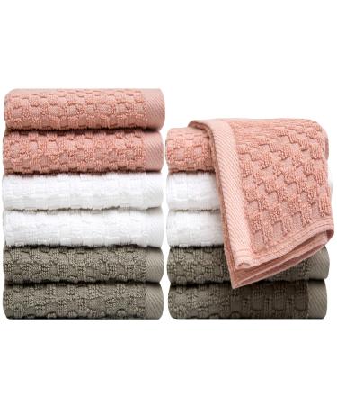 Pleasant Home Washcloths Set - (12 x 12 12 Pack) 550 GSM- 100% Ring Spun Cotton Wash Cloth - Super Soft and Highly Absorbent Face Towels (Blush Combo Check Design) Blush Combo Check Design