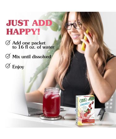 TRUE LEMON Energy Wild Cherry Cranberry Drink Mix - 6 Count Packets with Stevia - Gluten Free Water Flavor Enhancer - No Preservatives or Artificial Sweeteners - Pack of 12 - Buy Online on SooperMarket.com