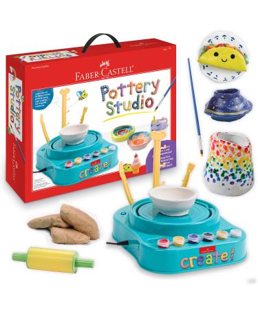 Faber-Castell Pottery Studio - Kids Pottery Wheel Kit for Ages 8+  Complete Pottery Wheel and Painting Kit for Beginners  3 lbs of Sculpting Clay   Blue
