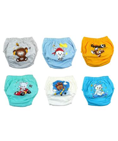 Ozyol Trainer trousers for droplet training 6 Pack - reusable learning diapers baby underwear to get clean toilet training 90 bear boys
