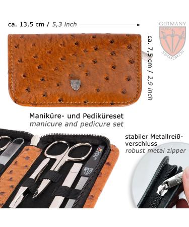 Buy Three Swords 8 pcs Manicure Set 'Roma' - High Quality Nail Care in Cognac Leather Case | Includes Scissors Clippers Tweezers & Glass Files - Buy Online on SooperMarket.com