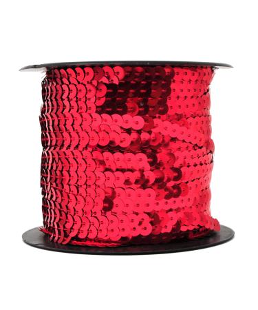 Mandala Craft 6mm Flat Sequin Strip Red Sequins on a Roll - Red Sequin Trim by The Yard - 100 Yds String Metallic Sequin Strand for Crafts Sequin Fringe Sewing Red 6mm 100 Yards