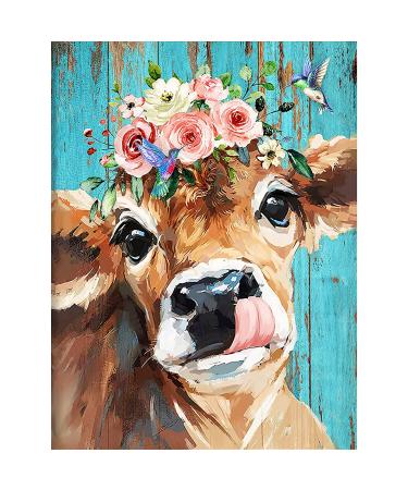 TINY FUN Diamond Painting Kits for Adults&Kids DIY 5D Diamond Art Paint with Round Diamonds Full Drill Cow Gem Art Painting Kit for Home Wall Decor Gifts(12x16inch/30 40cm)