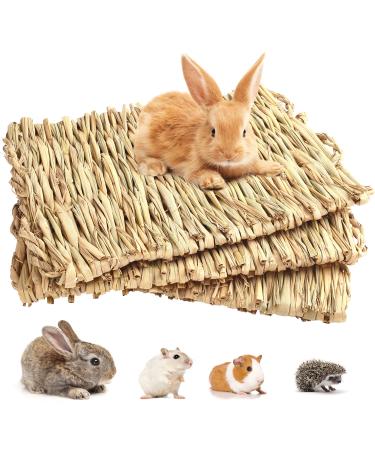 3 Pack Grass Mat for Rabbits Bunny, Woven Hay Mat for Small Animals, Natural Straw Bedding Resting Cage Mat for Guinea Pig Parrot Chinchilla Hamster Rat