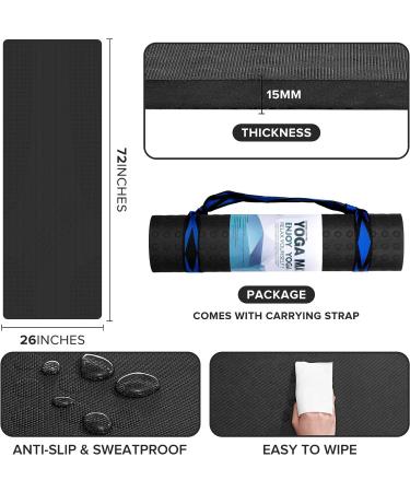 JELS Extra Thick Yoga Mat 15MM - Non Slip Design - SGS Certified TPE - Carrying Strap - for Yoga, Pilates, Workout - Black - Buy Online on SooperMarket.com