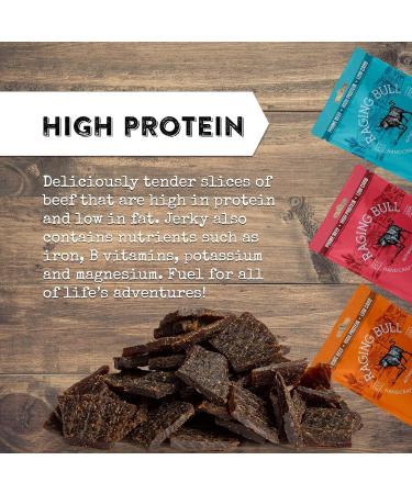 Raging Bull Sweet Hot Beef Jerky - 28g Pack of 10 Multipack Bags - High Protein Snacks - Grass Fed Beef Jerky - Low Carb Keto Snacks - MSG Free Carnivore Snacks - Jerky Gift Set - Natural Meat Snacks - Buy Online on SooperMarket.com