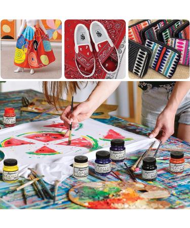 Jacquard Fabric Paint Set - 8 Colors, 2.25oz Bottles, Permanent All-Surface Paint with Brushes - Buy Online on SooperMarket.com
