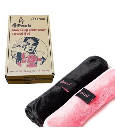 4 Pack XL Makeup Remover Cloths - Fast Drying & Reusable - Exfoliating Cleansing Cloths for All Skin Types - Pink & Black - Buy Online on SooperMarket.com