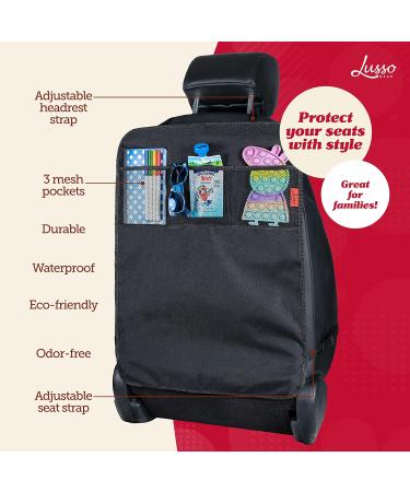 Premium Lusso Gear Heavy Duty Kick Mats (2 Pack) - Waterproof Back Seat Protector for Kids - 3 Reinforced Storage Pockets - Black - Buy Online on SooperMarket.com