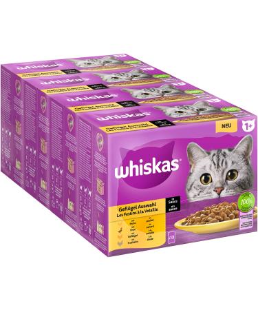 Whiskas 1+ cat food poultry selection in sauce 12x85g (4 packs) - high -quality wet food for adult cats in 48 serving bags Poultry selection (sauce)