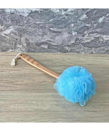 Shower Loofah Body & Back Scrubber | Exfoliating Luffa Bath Brush | Long Wooden Handle | Men & Women | Easy Reach | 2 Pack Blue - Buy Online on SooperMarket.com
