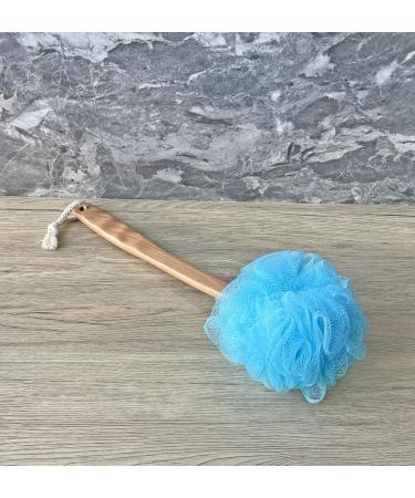 Exfoliating Shower Loofah & Back Scrubber - Long Wooden Handle Bath Brush for Men & Women - Easy Reach Body Wash Applicator (Blue - Buy Online on SooperMarket.com