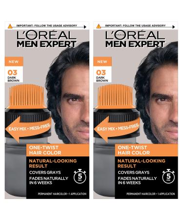 L’Oreal Paris Men Expert One Twist Mess Free Permanent Haircolor, Covers Grays, Dark Brown 03, 1 Application Kit 03 Dark Brown 2 Count (Pack of 1)
