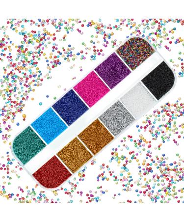 12 Grids Nail Micro Pixie Beads Multicolor Tiny Glass Rhinestone Elf Micro Caviar Crystal Beads for DIY Embellishment Decorations