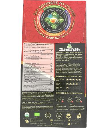 Miracle Tree Moringa Energy Tea - Cherry Chamomile | Organic, Caffeinated Coffee Alternative | 16 Pyramid Sachets - Buy Online on SooperMarket.com