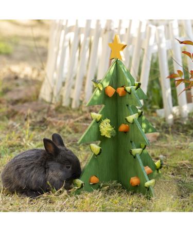 Guinea Pig Toys, Christmas Tree Foraging Puzzle Toy Treat Feeder for Bunny Hamster Rabbits Wooden Enrichment Vegetable Rack Mental Stimulation Interactive Toy Xmas Gift Habitat Decor for Small Pets