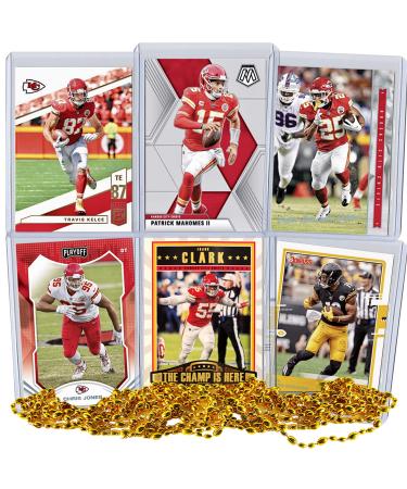 Kansas City Chiefs Super Bowl LVII Football Card Bundle, Set of 6 Assorted Patrick Mahomes Travis Kelce Juju Smith Schuster Edwards Helaire Clark Jones Football Cards Protected by Sleeve and Toploader
