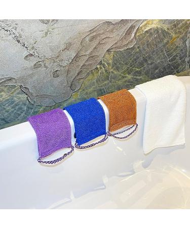 3 Pieces African Exfoliating Long Net Bath Sponge Set - Body Scrubber & Exfoliation Rag in Blue Brown & Purple | Daily Skin Smoother for All Skin Types - Worldwide Shipping - Buy Online on SooperMarket.com