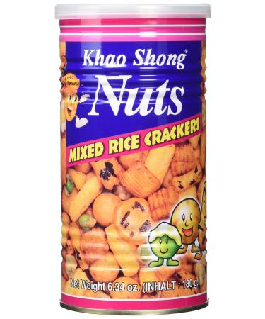 Khao Shong Mixed Rice Crackers rice biscuit mixture with excessive peanuts and peas spicy rice crackers variety of snacks for on the go 1 Pack (1 x 180 g) 180 g (1 Pack) rice biscuit mixture