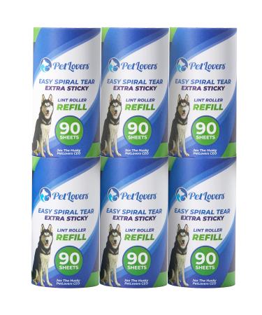 PetLovers Lint Roller Refills - 540 Sheets Extra Sticky Sheets for Pet Hair Lint Remover and Dog & Cat Hair Removal 6 Pack of Refills