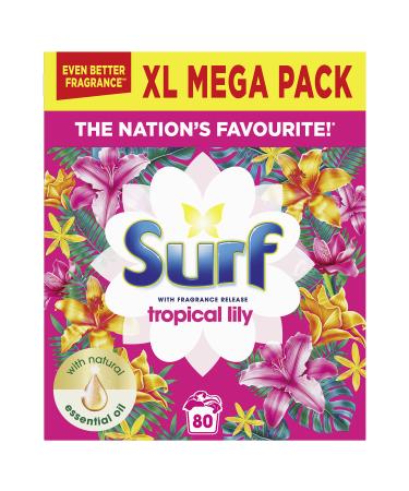 Surf Tropical Lily Laundry Powder for fabric care for brilliantly clean laundry every time 4 kg (80 wahses) Tropical Lily 4.5 kg (Pack of 1)