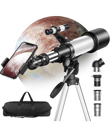 GEREFEREN Telescope for Astronomy Beginners (16X-120X), 70mm Aperture Fully Multi-Coated Refractor Telescopes for Adults & Kids with AZ Mount Tripod Phone Adapter & Carrying Bag Night Black