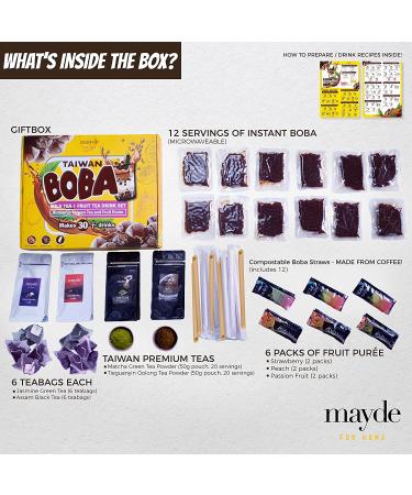 Mayde Boba Bubble Tea Kit: Make 30+ Drinks with Instant Boba, Matcha, Fruit Tea, and Assorted Tea Varieties - DIY Boba Kit with Fantasy Fruit Puree - Buy Online on SooperMarket.com