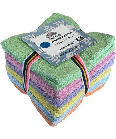 Petal Cliff 12 Pack 100% Cotton Wash Cloth Set - Extra Soft & Absorbent - 12x12 Size - Machine Washable - Assorted Colors - Buy Online on SooperMarket.com