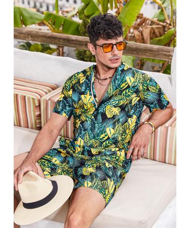 COOFANDY Men's Hawaiian Floral Romper Shorts - Black Leaves, X-Large - Buy Online on SooperMarket.com