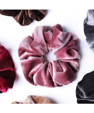 Whaline 6 Big Velvet Hair Scrunchies - Soft Elastic Bands for Women - 6 Dark Colors - Buy Online on SooperMarket.com